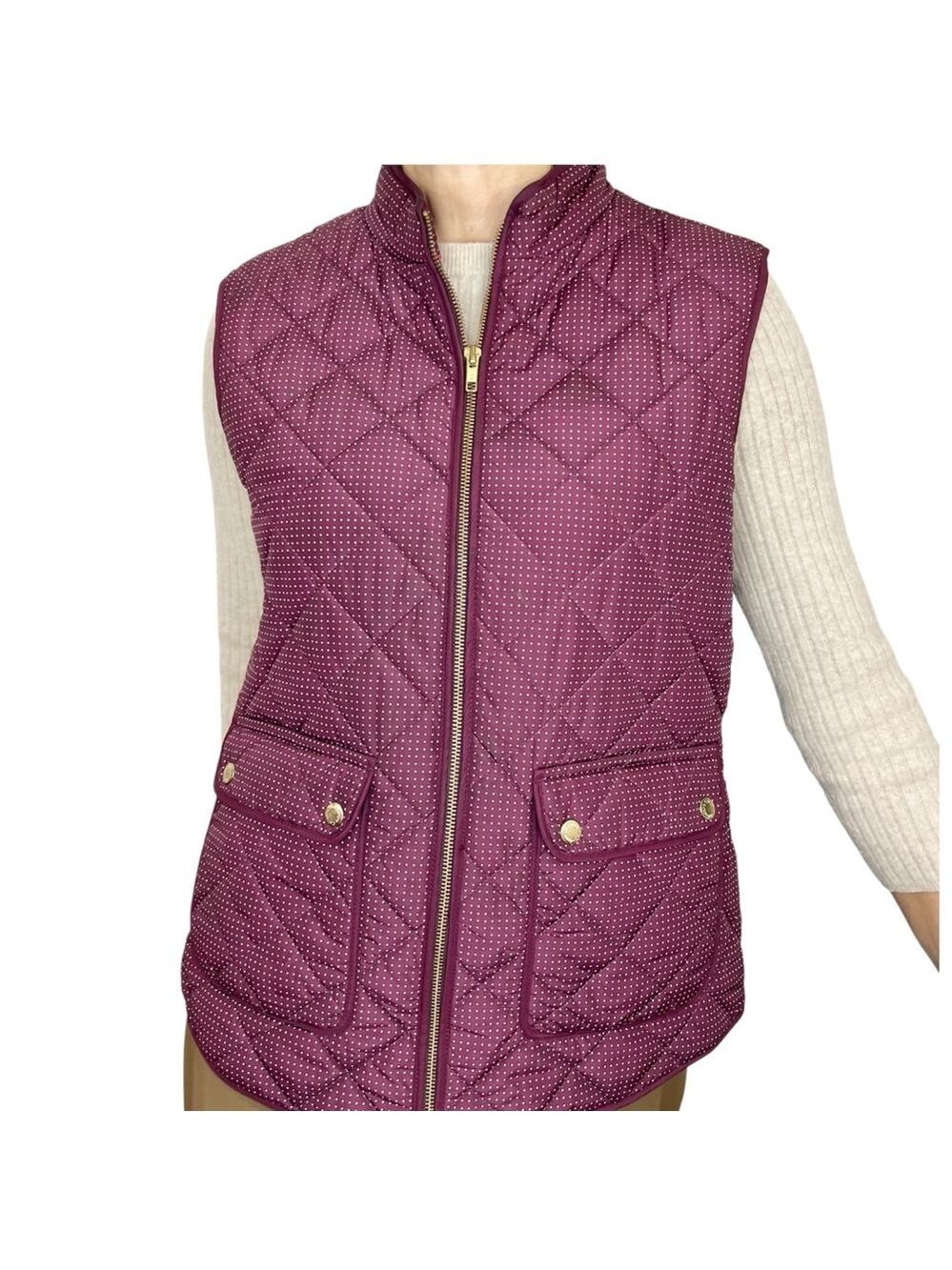 Catherine Malandrino burgundy pink polkadot quilted boxy vegan puffer ve…